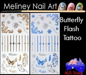 Butterfly Flash Tattoos Gold Metallic Body Art Fashion Jewellery bracelet ring - Picture 1 of 3