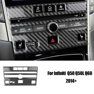 Black Carbon Fiber Car Interior CD Panel Frame Trim Sticker For Infiniti Q50 Q60 - Picture 1 of 6