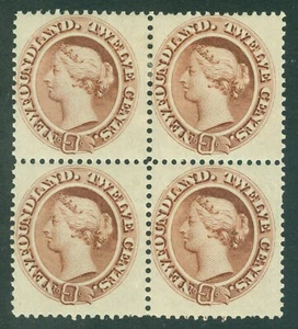 SG 61 Newfoundland 1894. 12c deep brown block of 4. Lower pair unmounted... - Picture 1 of 1