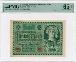 Germania - 50 marchi 1920 * P68 * PMG gemma UNC 65 EPQ - Foto 1 di 2