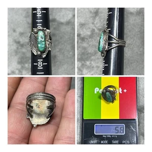 Native American Sterling Silver & Turquoise Ring !!  Signed TT !! Sz 6,75 !! - Picture 1 of 9