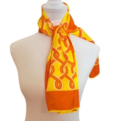 Retro 70s MOD Geometric Scarf Orange Yellow Fashion Links VTG Bold Japan - Image 1 of 4