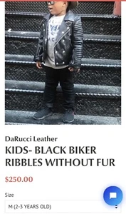 Kids Black Biker Ribbles Leather Jacket - Picture 1 of 11