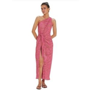 Vix Cover Up S Long Dress Kiana Pink Mesh Sheer One Shoulder Resortwear NEW - Picture 1 of 11