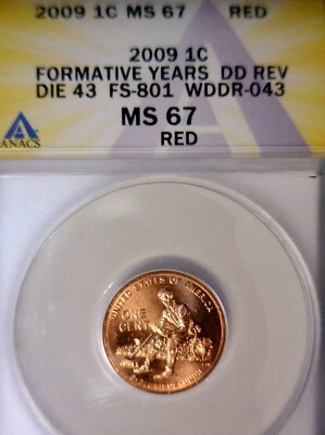 2009 ERROR ANACS MS67 RD WDDR #043 Lincoln Cent Coin BEST OF Doubled Die FS #801 - Image 1 of 4