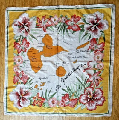 VTG Jacques Rollet "La Guadeloupe" Map French Caribbean Tropic Island 30" Scarf - Image 1 of 4