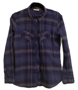 Beachlunchlounge Plaid Flannel Shirt Button Up Blue Medium Cotton Striped Lining - Picture 1 of 6