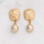 Handmade Shell Pearl Frosted Color Earrings Gold Ear Drop Dangle Casual Clip-on