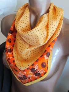 26" SQ Silk Anne Klein Purse Scarf Floral Abstract Orange Yellow Brown - Picture 1 of 7