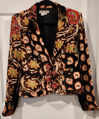 Blazer Kay Unger Nueva York Terciopelo Estampado Floral Marrón Para Mujer’s 10 Vacaciones Formal Foto 1 de 4
