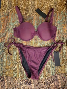 Gianni Bini Purple Molded Underwire Bralette Top & Scoop Tie Bottoms Medium $120 - Picture 1 of 15