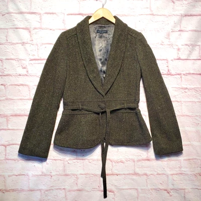 Blazer De Colección Banana Republic Mujer Pequeño Tweed Cinturón Chal Cuello Mezcla Lana Y2K Foto 1 de 4