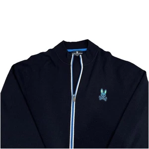 Suéter Psycho Bunny Para Hombre XXXL 100% Lana Merino Drake Cremallera Completa Simulado Azul Marino Oscuro - Imagen 1 de 11