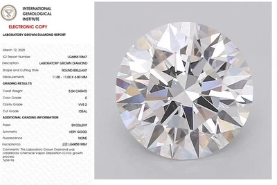 5.04 Round Lab Grown Diamond IGI For Engagement Ring IGI Certified E VVS2 - Image 1 of 4