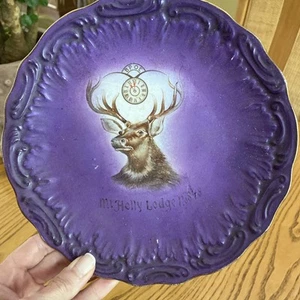 Antique Mt Holly Lodge BPOE Plate Wm Exton Pottery Trenton NJ ELK Semi Porcelain - Picture 1 of 9
