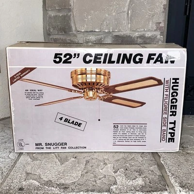 New Mr Snugger 52" Cane Vintage Antique Brass Filigree Litt Ceiling Fan MCM - Image 1 of 4