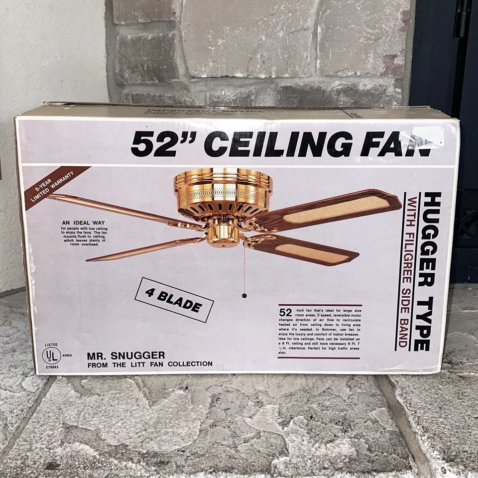 New Mr Snugger 52" Cane Vintage Antique Brass Filigree Litt Ceiling Fan MCM - Image 1 of 4