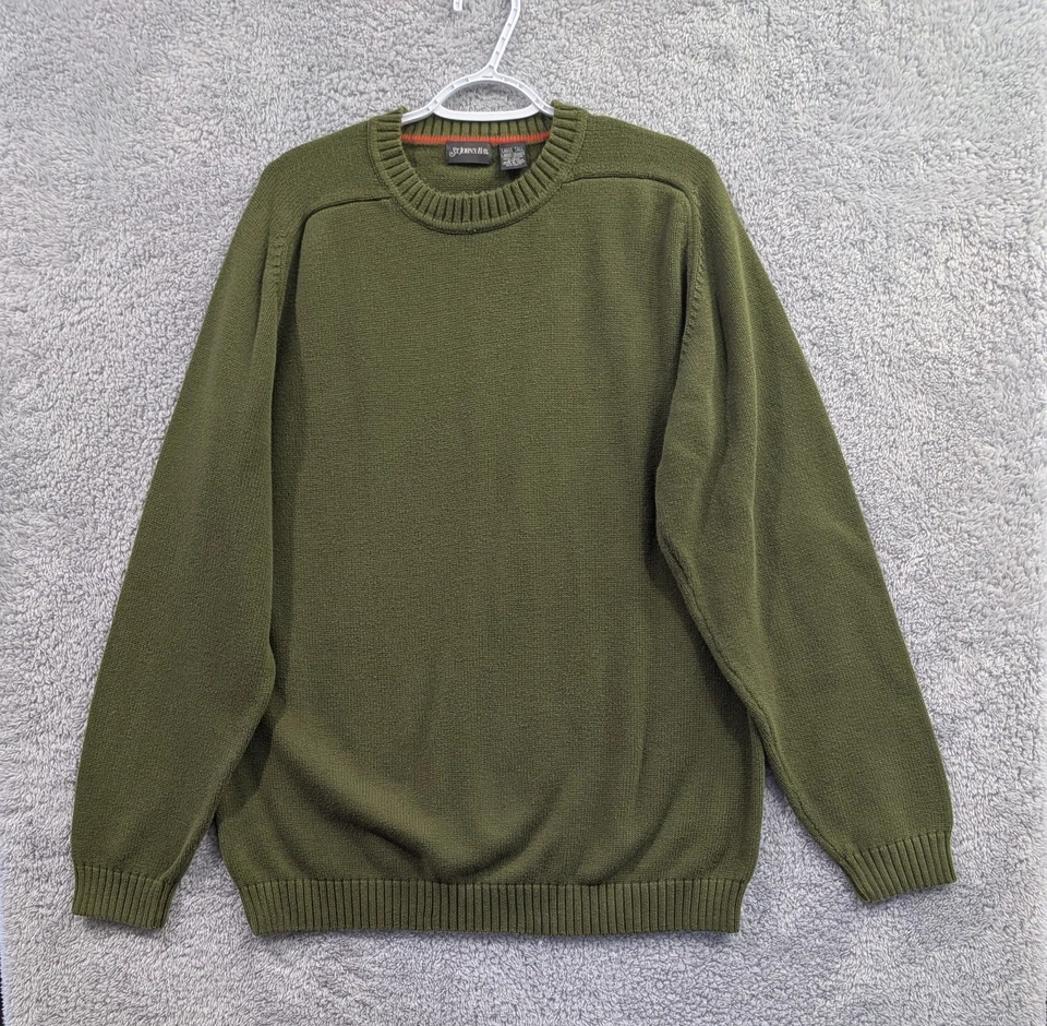 St Johns Bay Men's Knit Sweater Large Tall Olive Green Long Sleeve Crew Soft - Image 1 of 4
