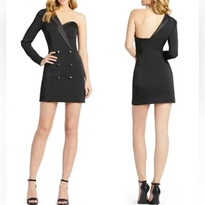 Mac Duggal Tuxedo dress (8) New black One Sleeve formal Mini size 8 - Picture 1 of 13