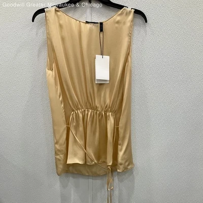 Camiseta sin mangas Theory para mujer fruncida sin mangas ligera Charmeuse beige seda talla S nueva con etiquetas Foto 1 de 4