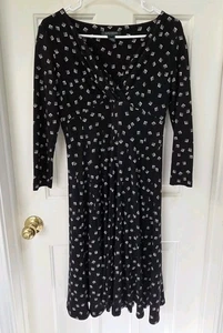 Lauren Ralph Lauren Womens Sz 4 Vneck Black Geo Stretch Jersey Fit Flare Dress - Picture 1 of 6