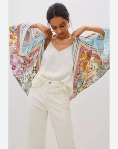 ANTHROPOLOGIE Cocoon Kimono Mixed Floral Print Boho Lagenlook Topper O/S - Picture 1 of 5