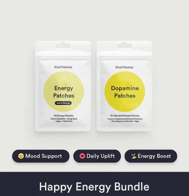 Kind Patches Happy Energy Bundle, 30 Parches de Bienestar Mental + 30 Parches de Energía, Foto 1 de 4