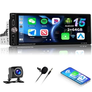 [2+64G] Android 15 Single Din Car Stereo with Wireless Carplay&Android Auto,6... - Bild 1 von 7