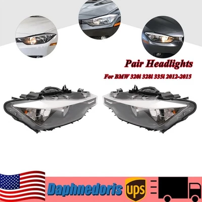 Halogen Headlights Left&Right For 2012 2013 2014 2015 BMW 320i 328i Sedan Wagon - Image 1 of 4