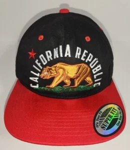 California Republic Super Fit Black Hat Snapback Red Bill - Picture 1 of 4
