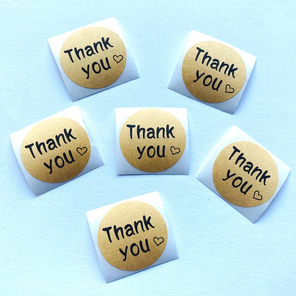 runde Kraftpapier Aufkleber thank you Sticker zum Verzieren Dekorieren Danke - Bild 1 von 1