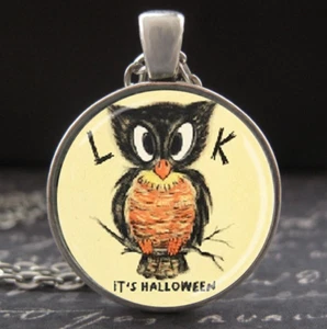 Vintage Halloween Postkarte Kunst Halskette anthropomorphe Ephemera Kitsch Schmuck - Bild 1 von 3