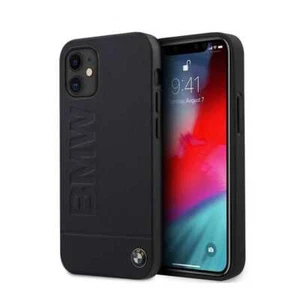 BMW Real Leather Hard Case Hot Stamp and Metal Logo for iPhone 12 Mini Navy - Picture 1 of 6