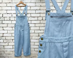 Ladies Workwear Dungarees French Cotton Overalls Bibs Light Blue- XS S M L XL - Picture 1 of 14