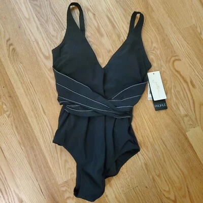 NWT Profile by Gottex Sweetheart swimsuit contrast banded waist Sz 10 Slimming - Image 1 of 4