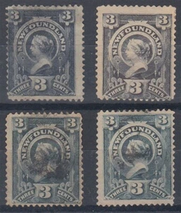 CANADA NEWFOUNDLAND 1890 3c GREY (x4) VARIOUS SHADES (ID:275/D65685) - Picture 1 of 1