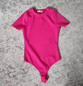 Vestique Pink Short Sleeve Bodysuit Top Small Crew Neck Scuba Plain as Day - Picture 1 of 5