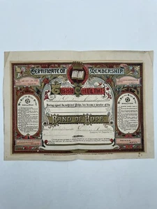Band of Hope Mitgliedschaftszertifikat 1882 Trinken 10” mal 7 1/4” seltene Ephemera - Bild 1 von 2