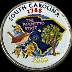 Colorized Uncirculated 2000-P South Carolina State Quarter Palmetto Tree Wren - Picture 1 of 8