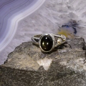 schwarzer Stern Saphir Ring, 925er Silber, Edelsteinring (21902), mit Brillant - Bild 1 von 1