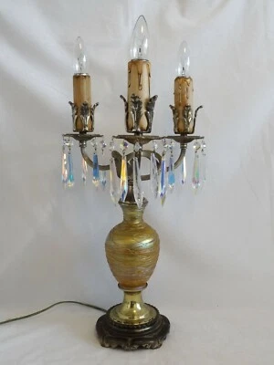 Candelabro antigo Quezal Art Nouveau iridescente com rosca prismas - Imagem 1 de 4