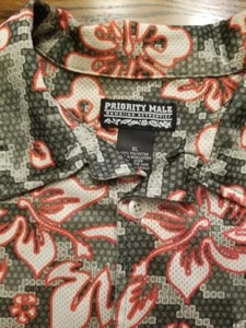 Men's PRIORITY MALE Hawaiian Authentic XL Shirt ~ Floral print Green Orange EUC - Picture 1 of 4