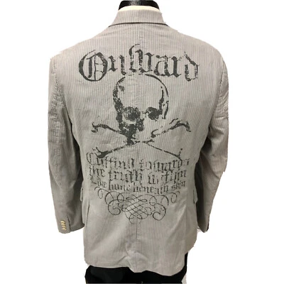 Express White SEERSUCKER Sport Coat SKULL Crossbones Jacket Cotton Blazer 40 R - Image 1 of 4