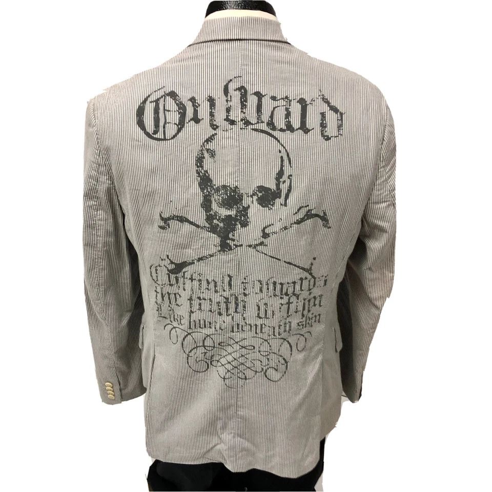Express White SEERSUCKER Sport Coat SKULL Crossbones Jacket Cotton Blazer 40 R - Image 1 of 4