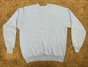 70s Medium Blank Sweater Sweatshirt Baby Blue Raglan Distressed Faded Vintage - Bild 1 von 17
