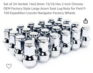 24 14x2.0 13/16 2" OE Chrome Factory Style Large Acorn Seat Lug Nuts Ford F-150 - Picture 1 of 4