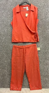 White Stag Orange Linen 2 Piece Outfit Set Capris & Wrap Shirt Size L & XL - Picture 1 of 13