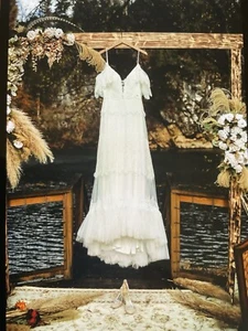 Sorayan White Wedding Dress Cold Shoulder White Lace Lined Size XXL Bohemian - Picture 1 of 5
