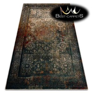 Oriental NATURAL WOOL Rugs "OMEGA" MAMLUK emeralnd frame green Best Quality - Picture 1 of 11