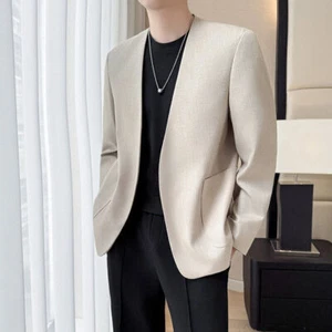 Spring Men's Casual Cotton Suit Jacket Long Sleeved Loose One Button Suit Jacket - Picture 1 of 18